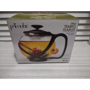 Primula Glass Tempo Round Loose Tea Infuser Teapot 40 oz 1.18 Liter Black/Clear